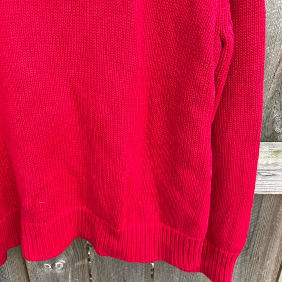 Orvis Cotton Full Zip Cardigan Mock Neck Knitted Christmas Sweater Red Size XL - Picture 7 of 9